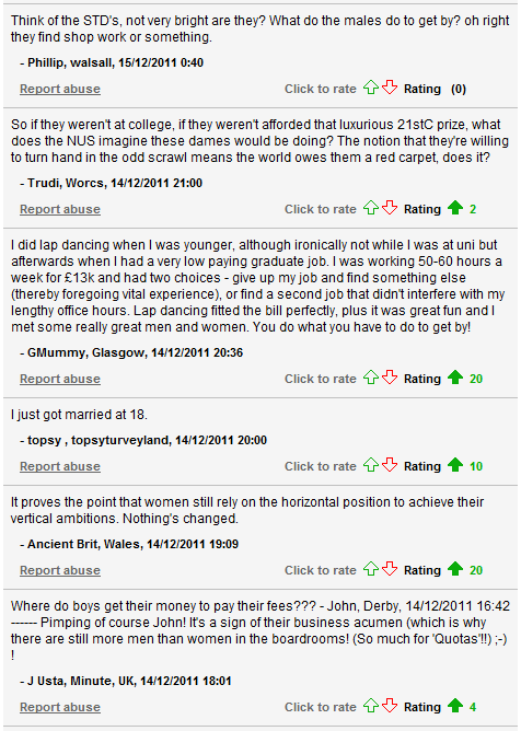 Comments on a feature article commenting on the rise in student prostitution as found in the Daily Telegraph